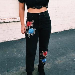 LF carmar Rose embroided studded jeans